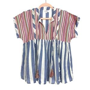 THML BLUE/WHITE STRIPED EMBROIDERED TOP, SMALL